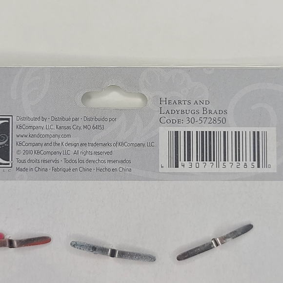 K&Company Brads Hearts and Ladybugs Brads 9 pcs Bugs Spring Summer Brads - Picture 8 of 8